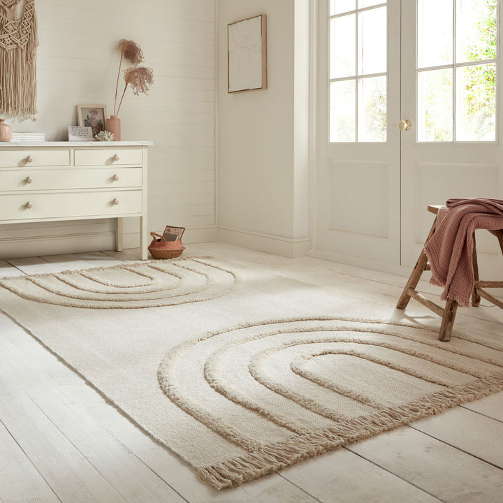 tapis en coton blanc a motifs geometriques