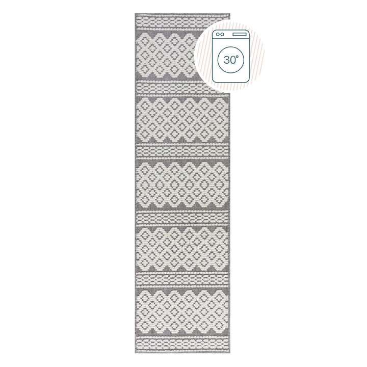 tapis de couloir lavable en machine gris et blanc