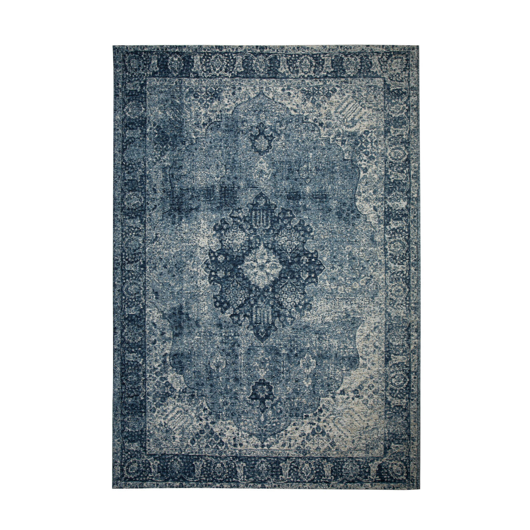 tapis de salon au style vintage bleu sur fond blanc#couleur_bleu