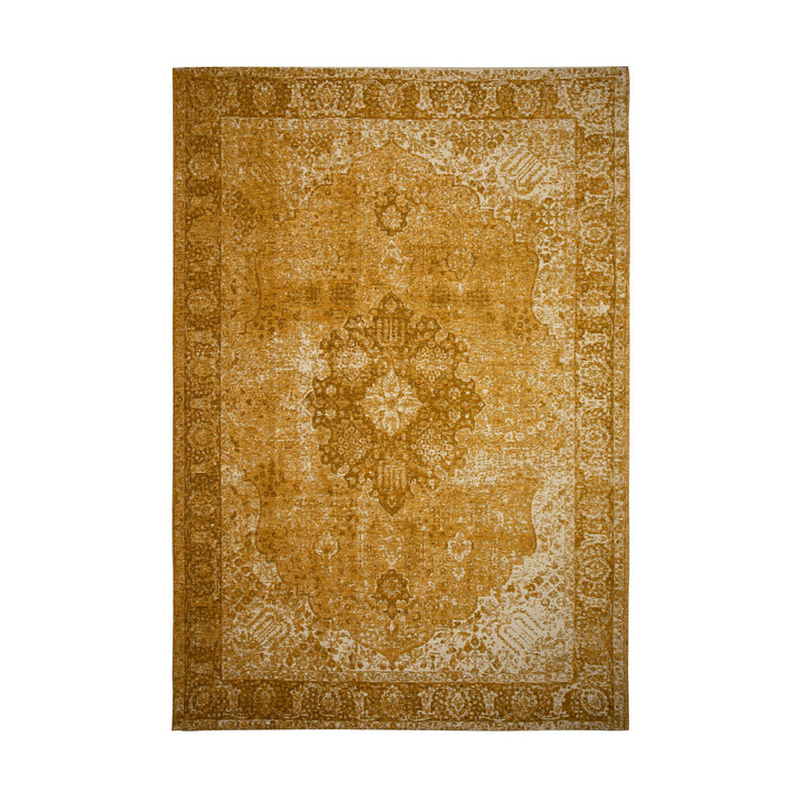 tapis pour salon au style vintage jaune sur fond blanc #couleur_ochre