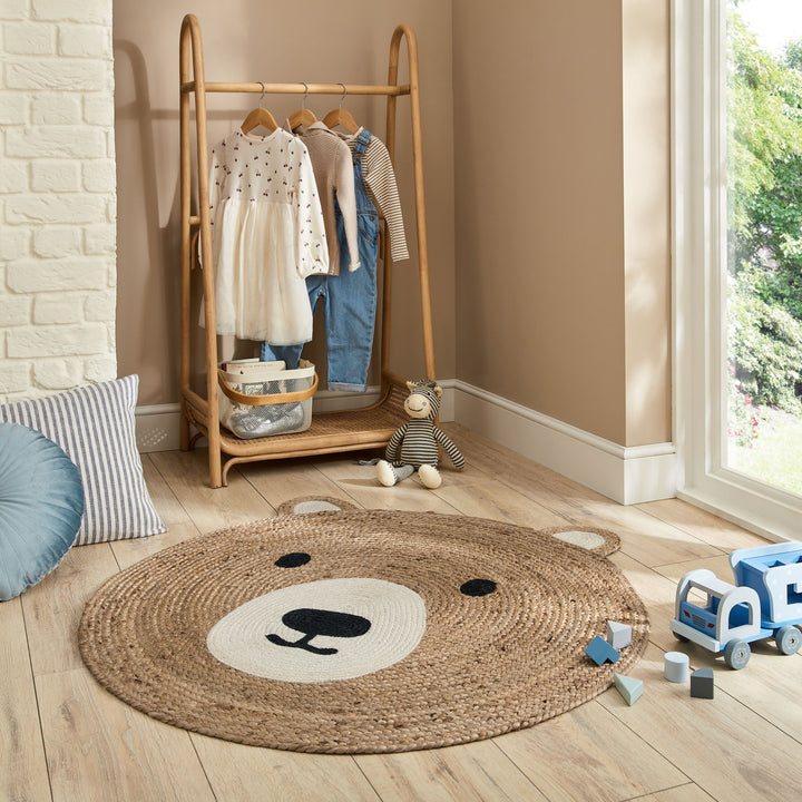 tapis en forme d'ours en jute naturel ideal pour les chambres d'enfants