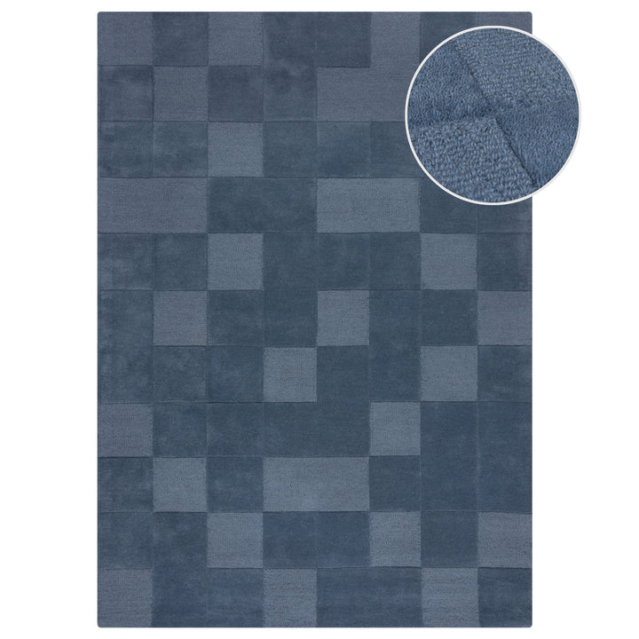 tapis bleu a damier en laine de haute qualite;#couleur_bleu