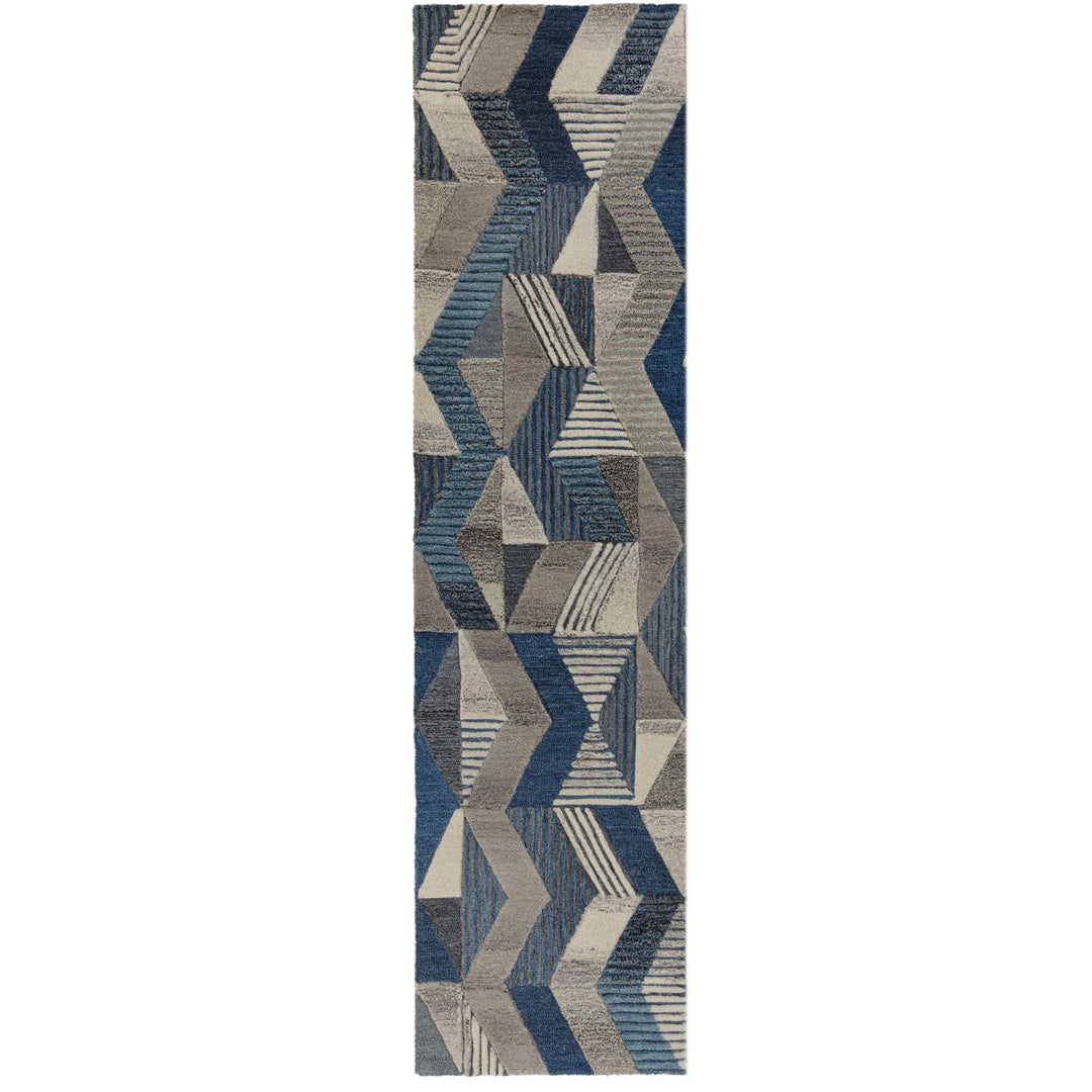 tapis de grande qualite en laine gris et bleu en 60x230cm