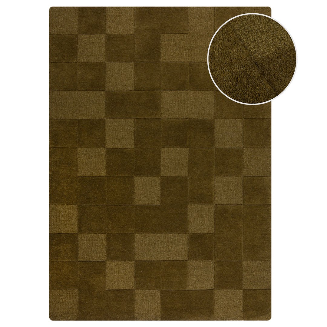 magnifique tapis en laine a damier vert olive;#couleur_vert