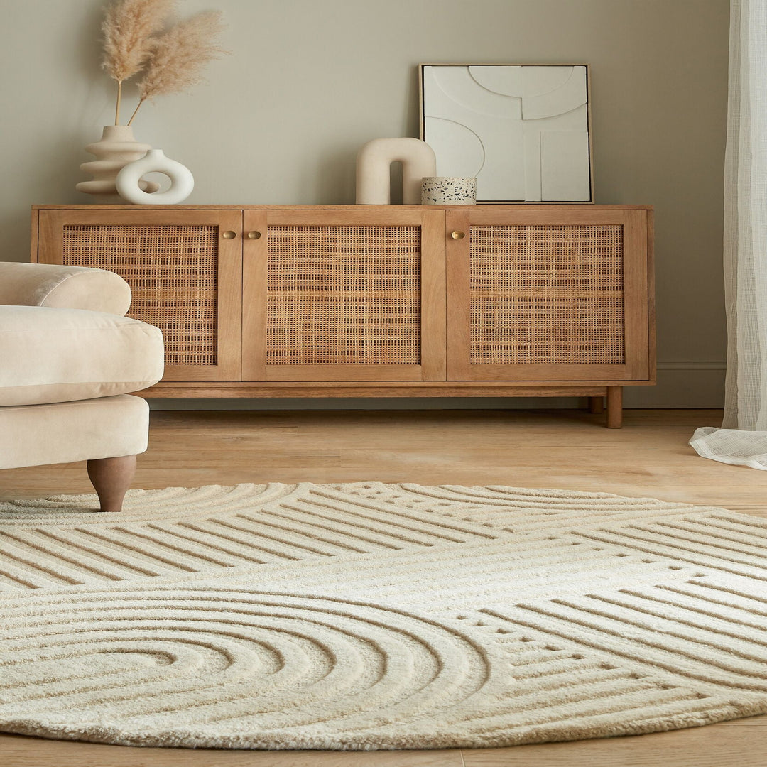 tapis luxe en laine beige pour salon et salle a manger